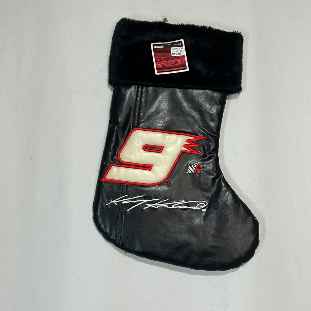 Kyle Larson #9‎ NASCAR Christmas Stocking Black Faux Leather Furry Cuff